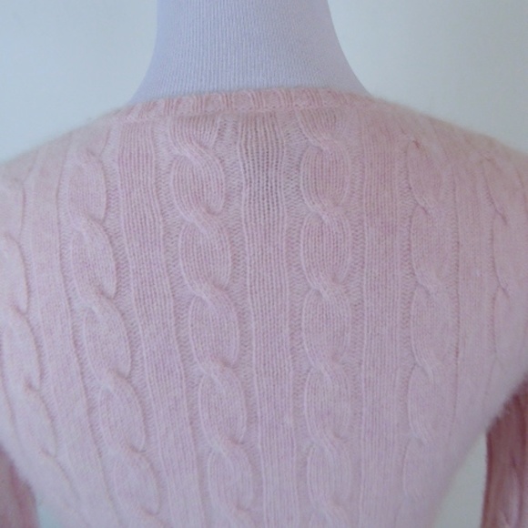 RALPH LAUREN BLACK LABEL CASHMERE pink CABLE  v neck Sweater M - Picture 4 of 5